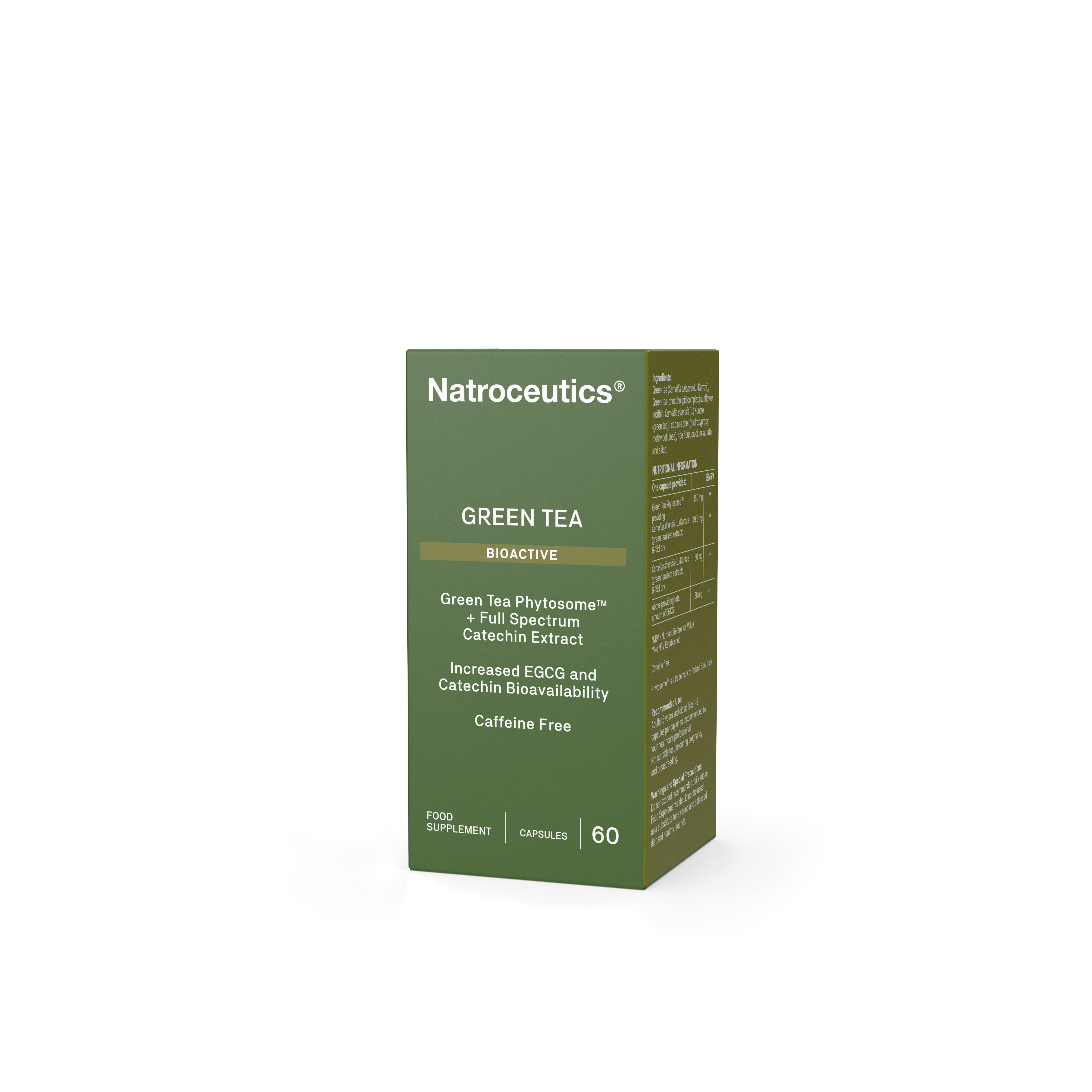 A box of Natroceutics Green Tea Bisacrine dietary supplement capsules, shown on a clean white background with a soft shadow.