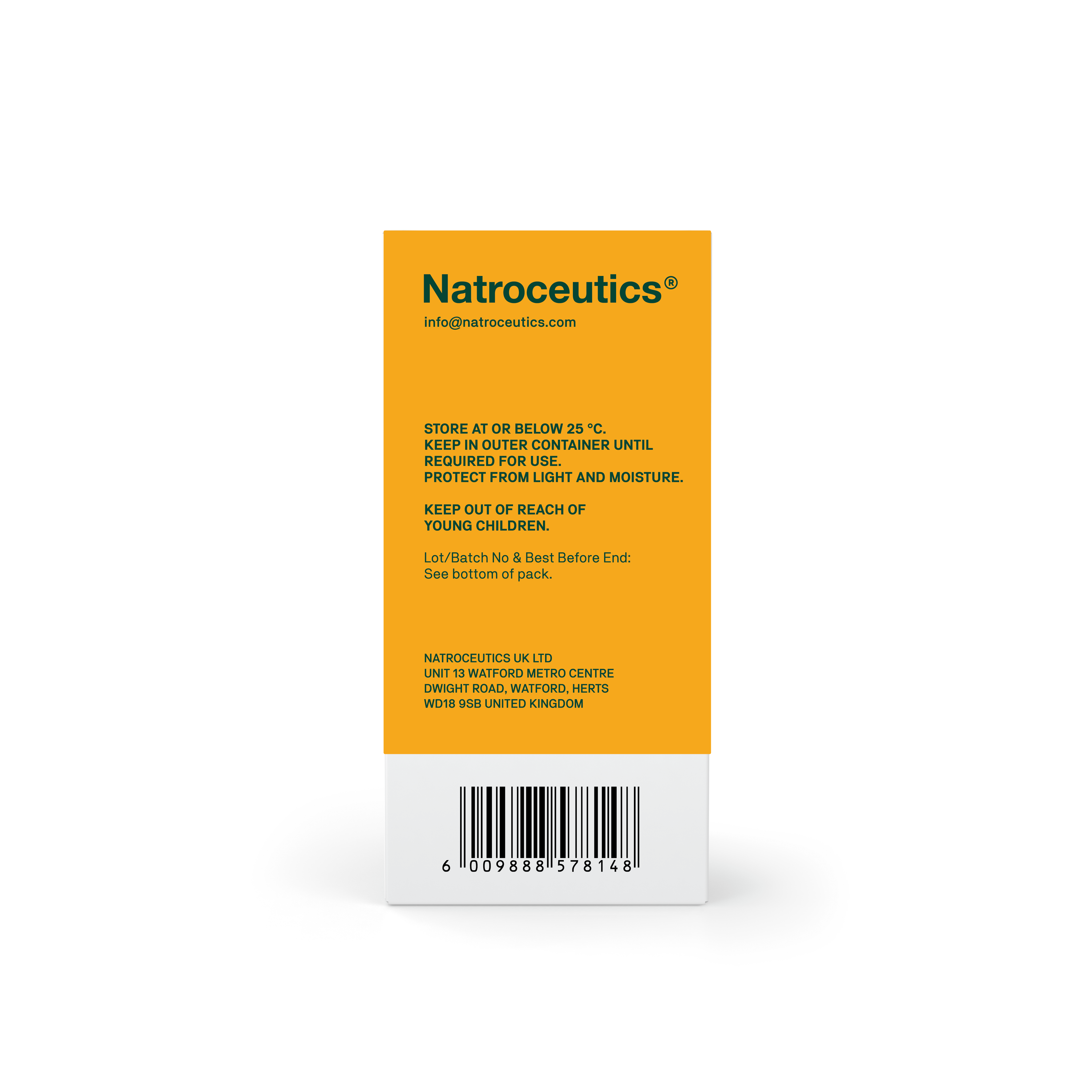 Natroceutics packaging with text and a barcode on a white background