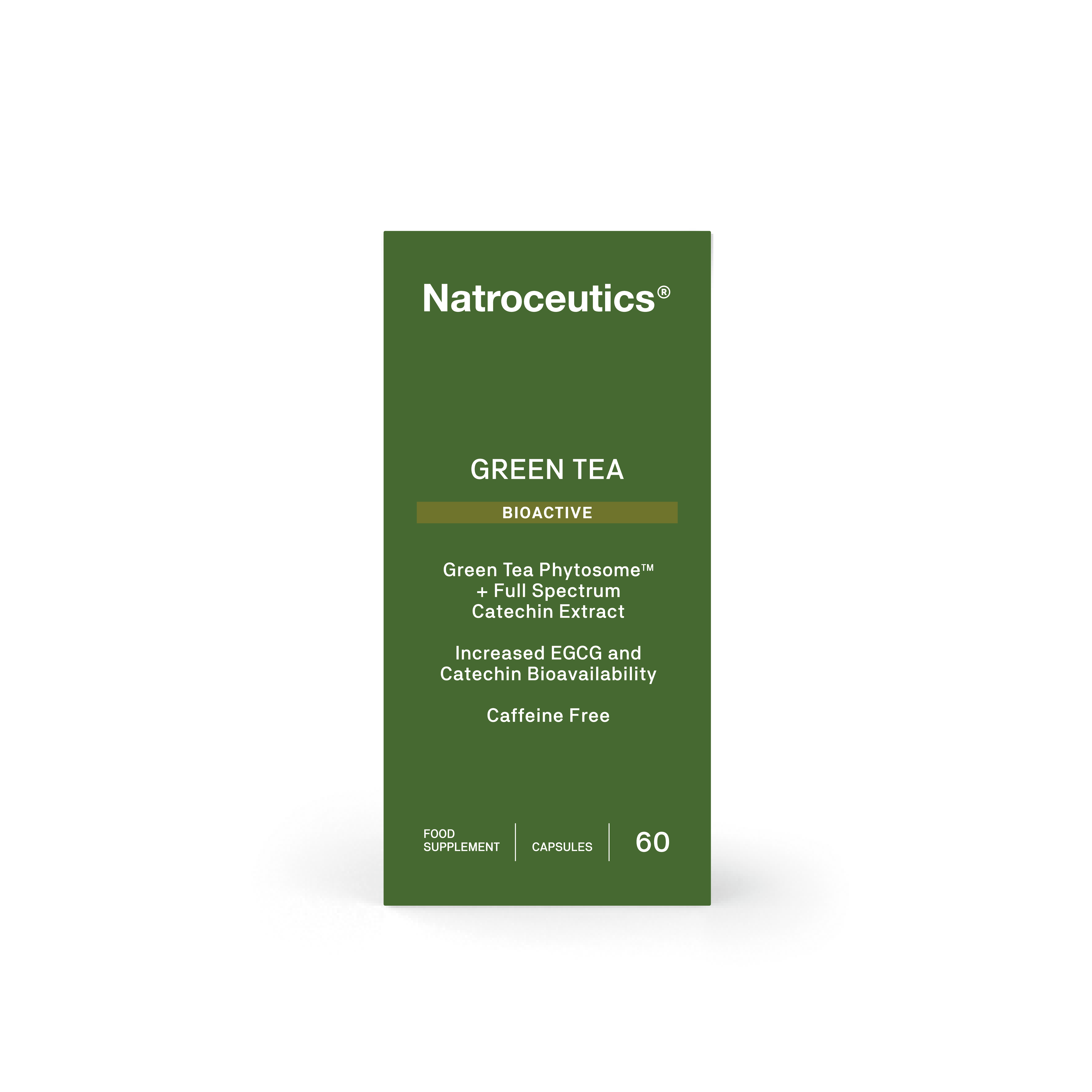A tall, rectangular green box of Natroceutics Green Tea Bioactive capsules, shown against a plain white background.