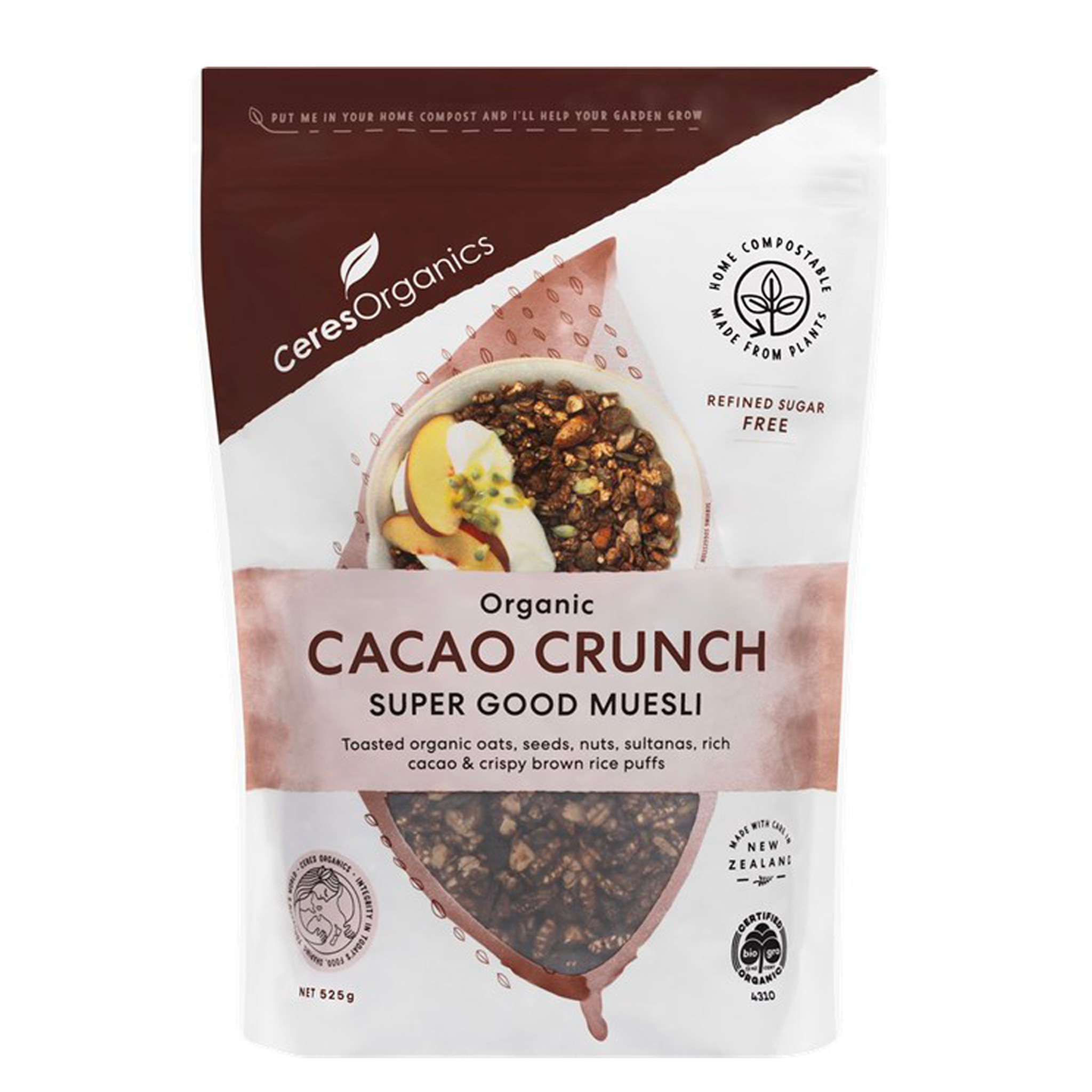 CERES ORGANICS CACAO CRUNCH ORGANIC MUESLI 525G - The Herbal Dispensary Raglan