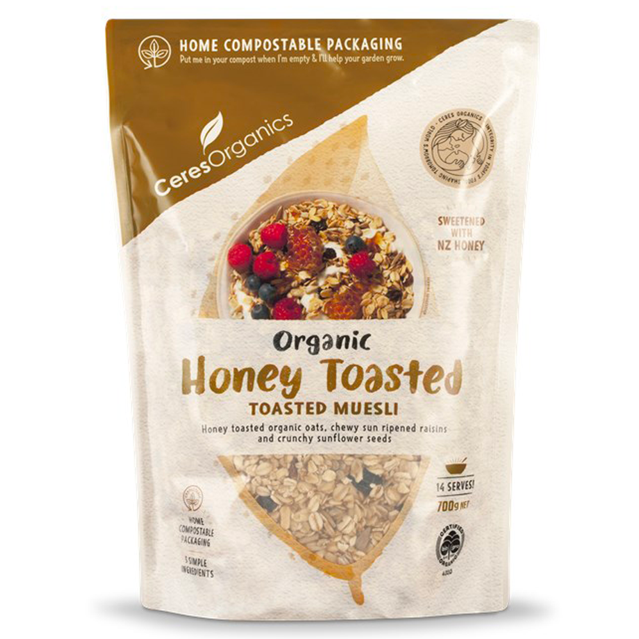 CERES ORGANICS HONEY TOASTED ORGANIC MUESLI 700G - The Herbal Dispensary Raglan
