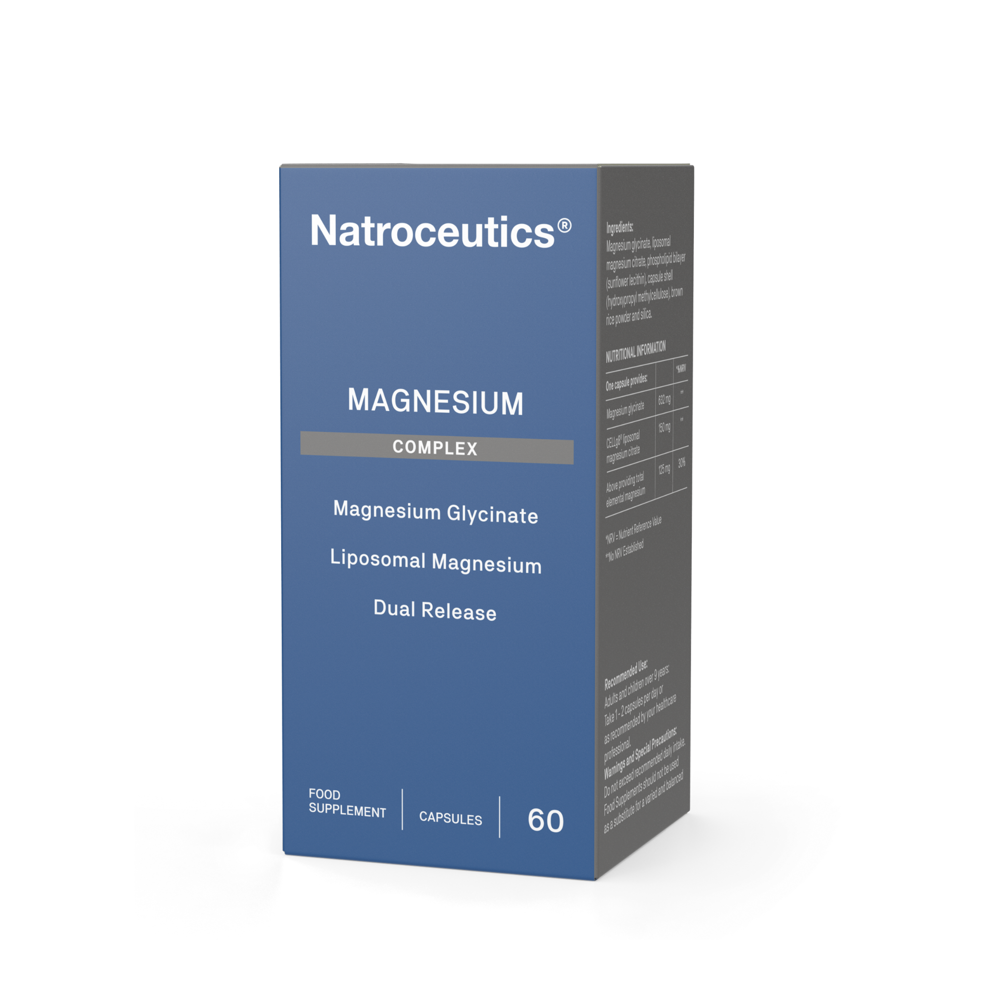 A blue and dark gray box of Natroceutics Magnesium Complex dietary supplement, shown on a clean white background.