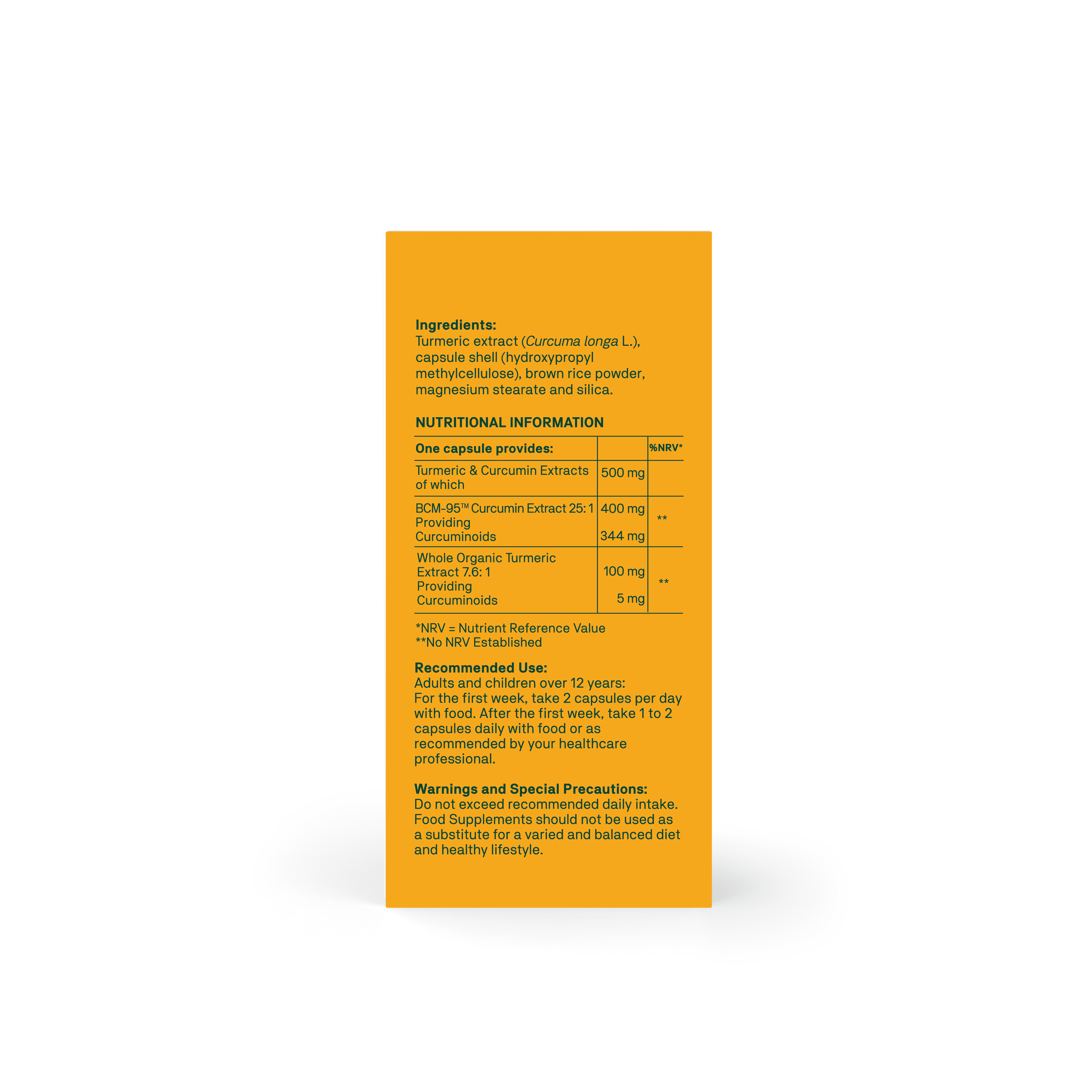Nutritional information label on a yellow background