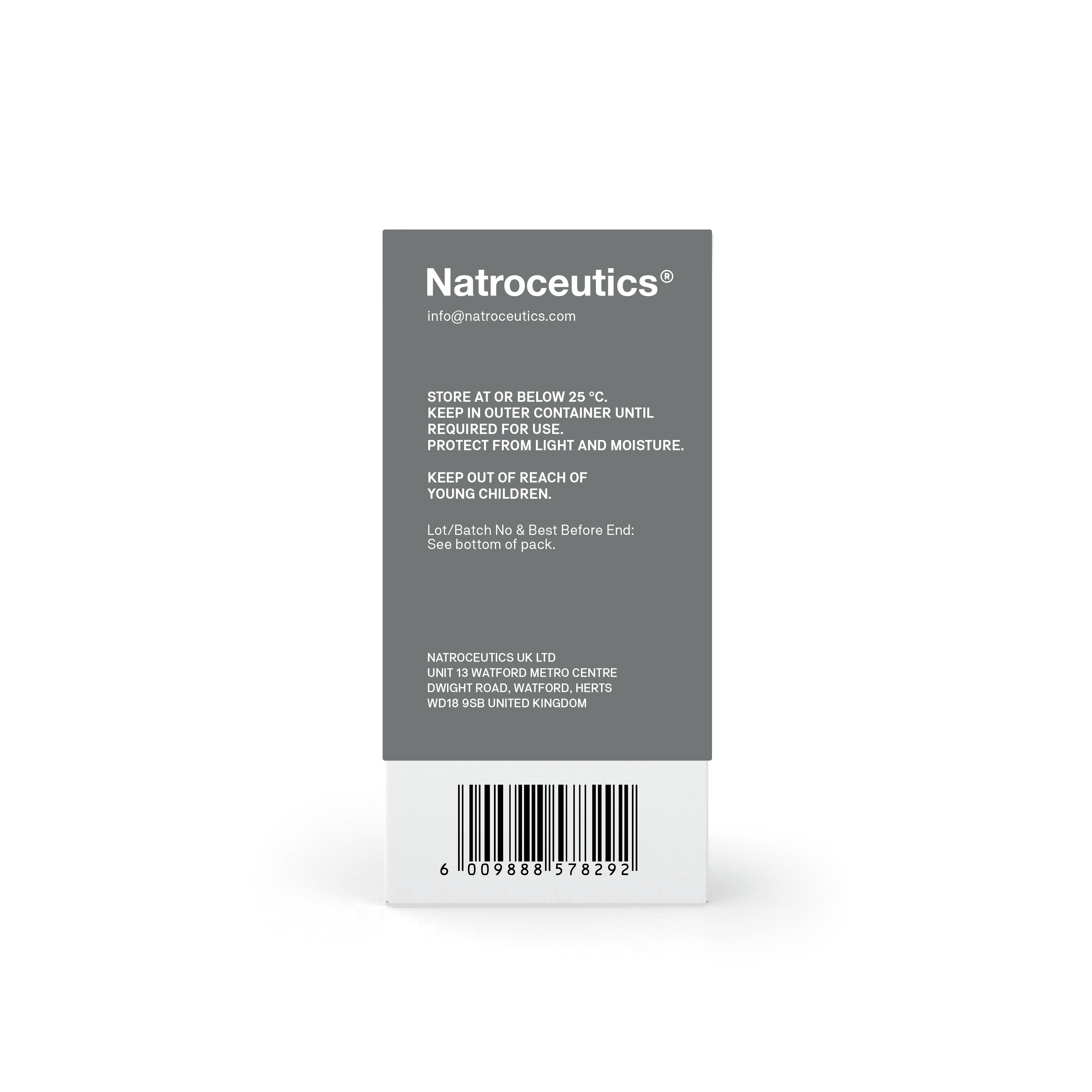 Natroceutics product packaging with text and barcode on a white background