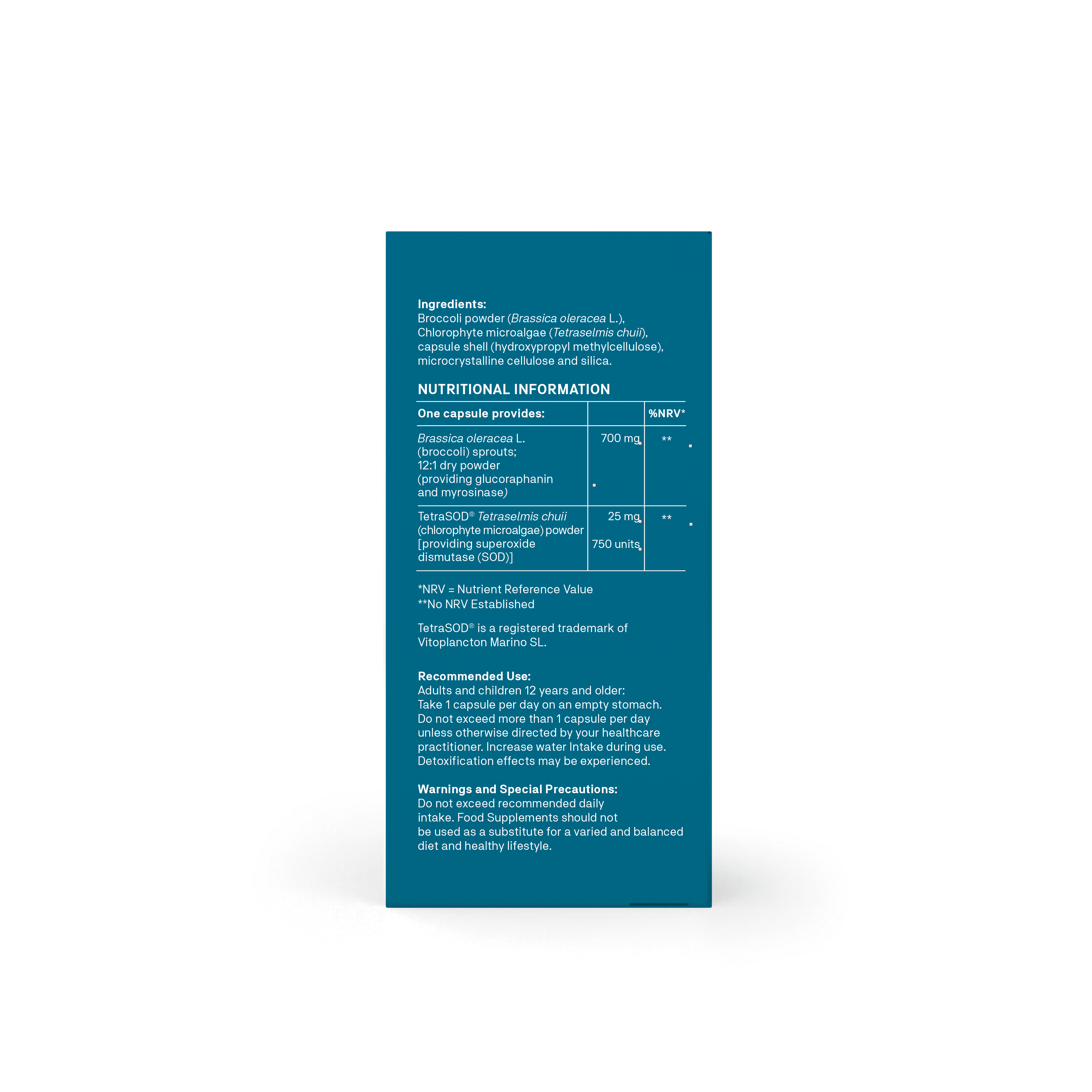Nutritional information label on a blue background