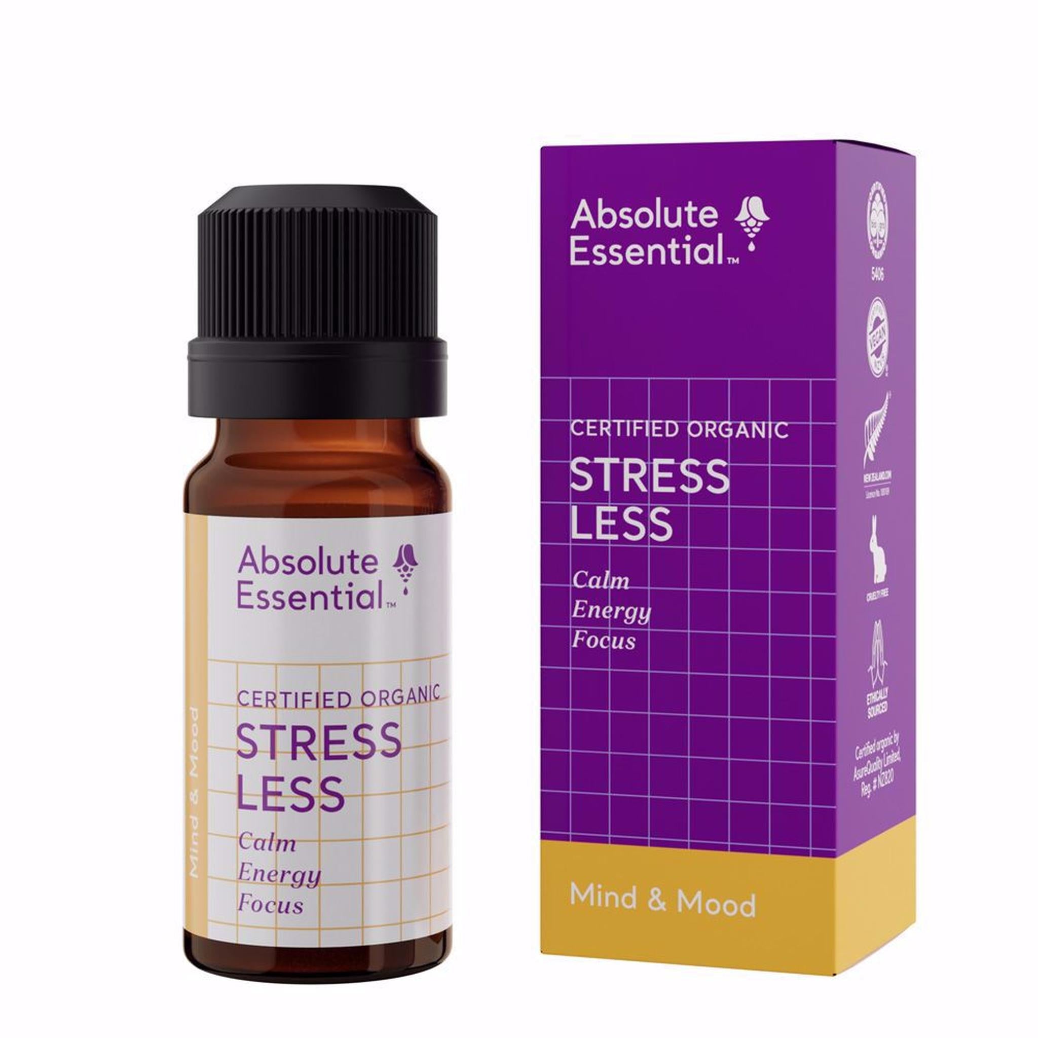 ABSOLUTE ESSENTIALS ORGANIC STRESS LESS 10ML - The Herbal Dispensary Raglan