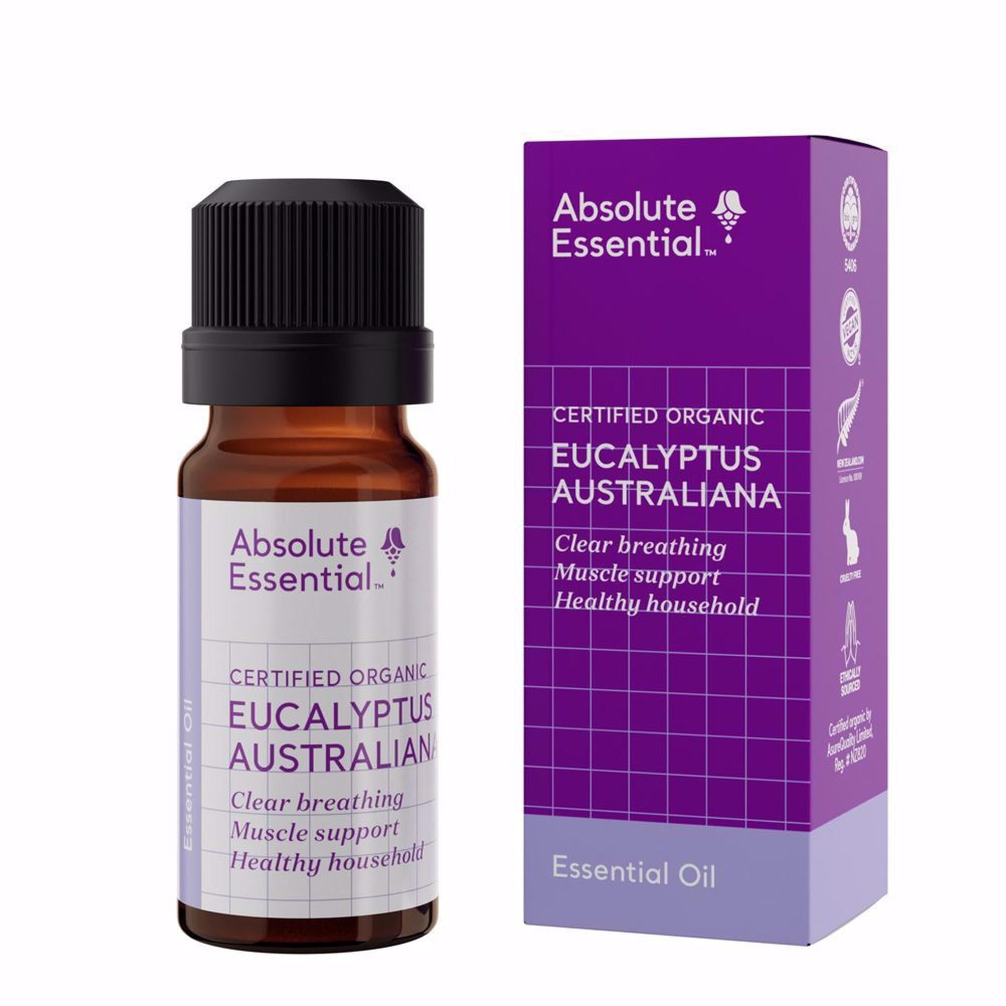 ABSOLUTE ESSENTIALS ORGANIC EUCALPYTUS AUSTRALIANA 10ML - The Herbal Dispensary Raglan