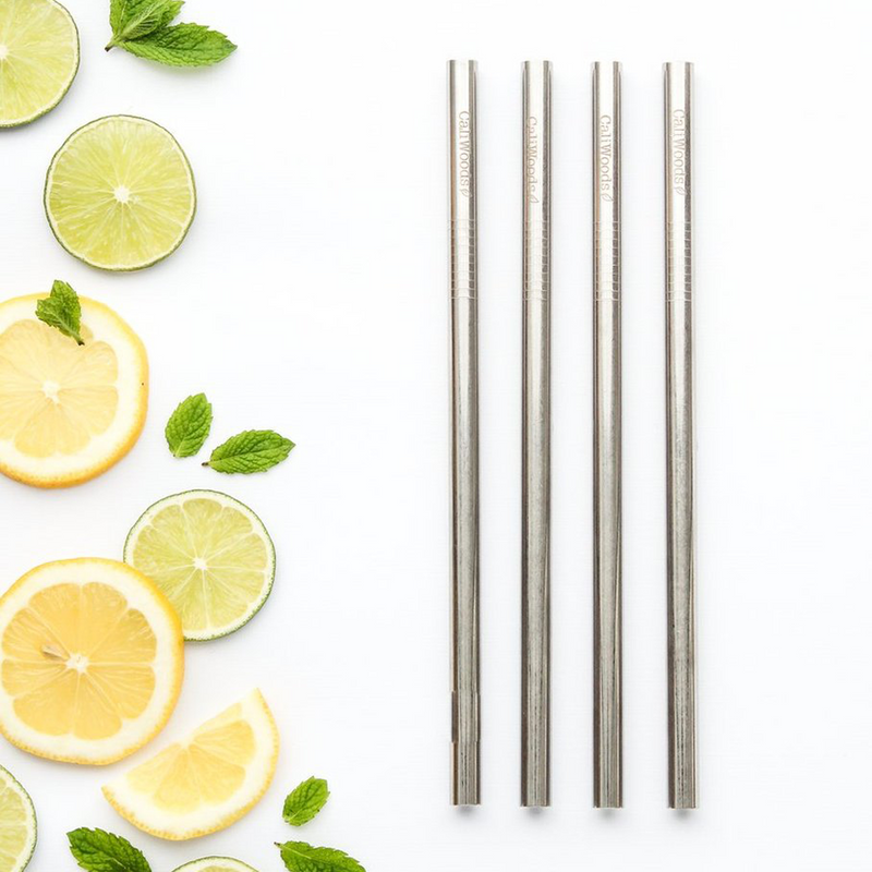 CALIWOODS STRAINLESS STEAL REUSABLE SMOOTHIE STRAWS  4 PACK + CLEANER