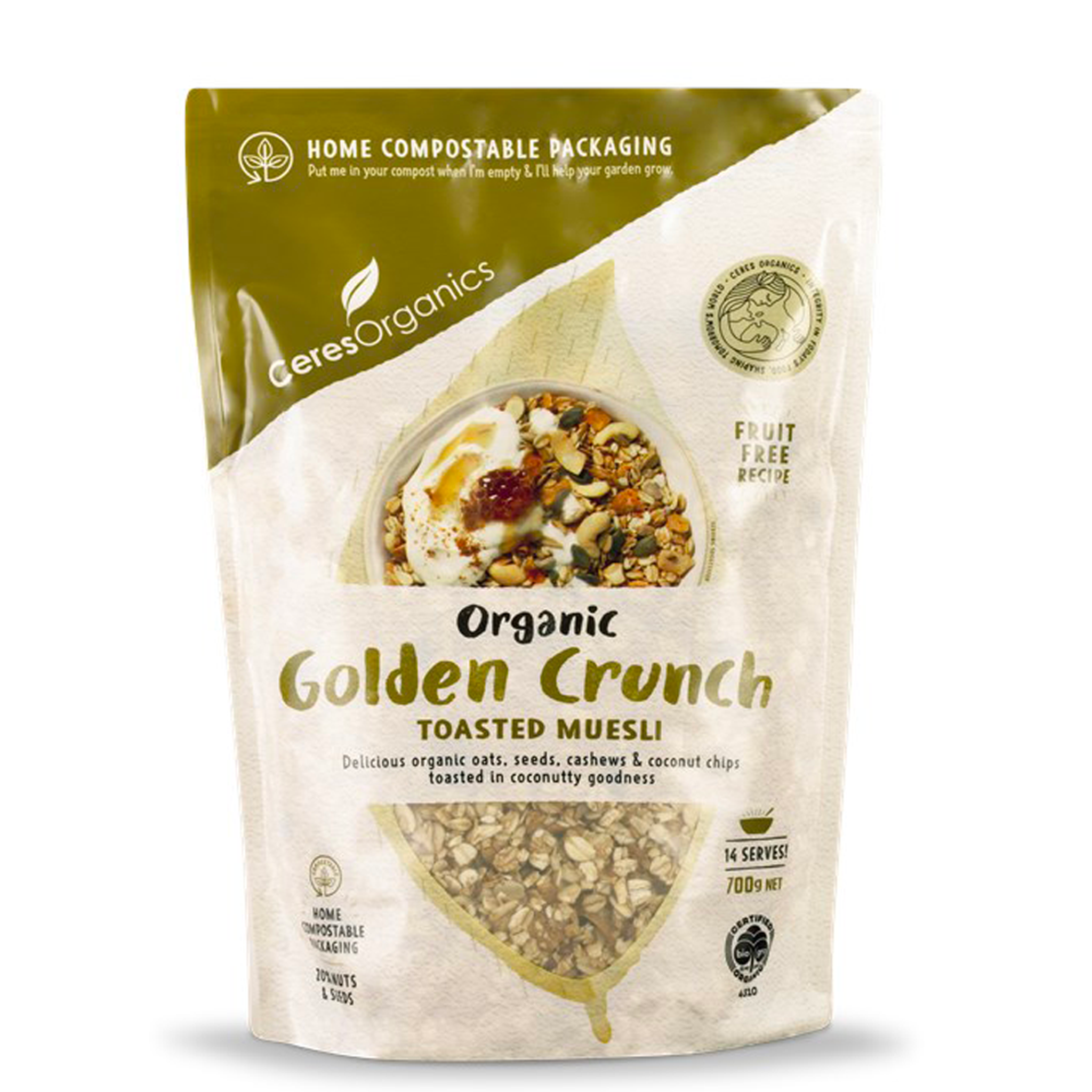 CERES ORGANICS GOLDEN CRUNCH ORGANIC TOASTED MUESLI 700G - The Herbal Dispensary Raglan