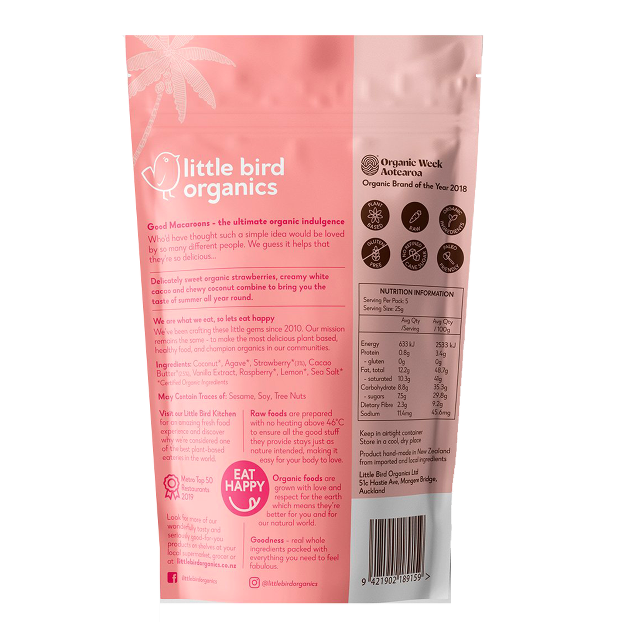 LITTLE BIRD ORGANICS GOOD MACAROONS - STRAWBERRY + WHITE CACAO - The Herbal Dispensary Raglan