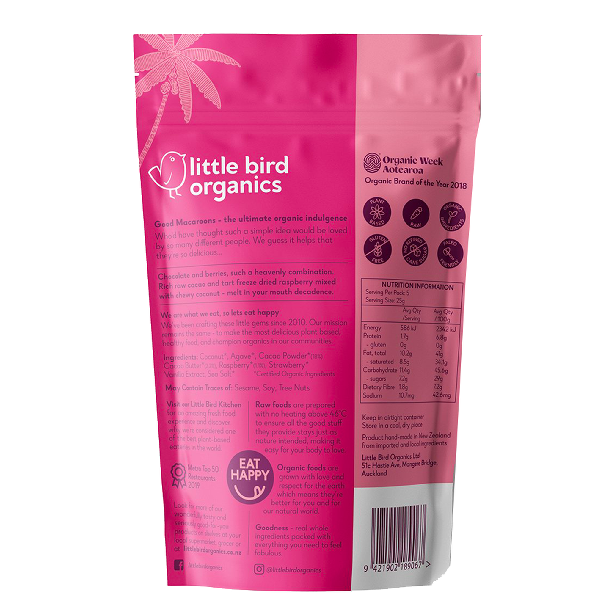 LITTLE BIRD ORGANICS GOOD MACAROONS - CACAO + RASPBERRY - The Herbal Dispensary Raglan