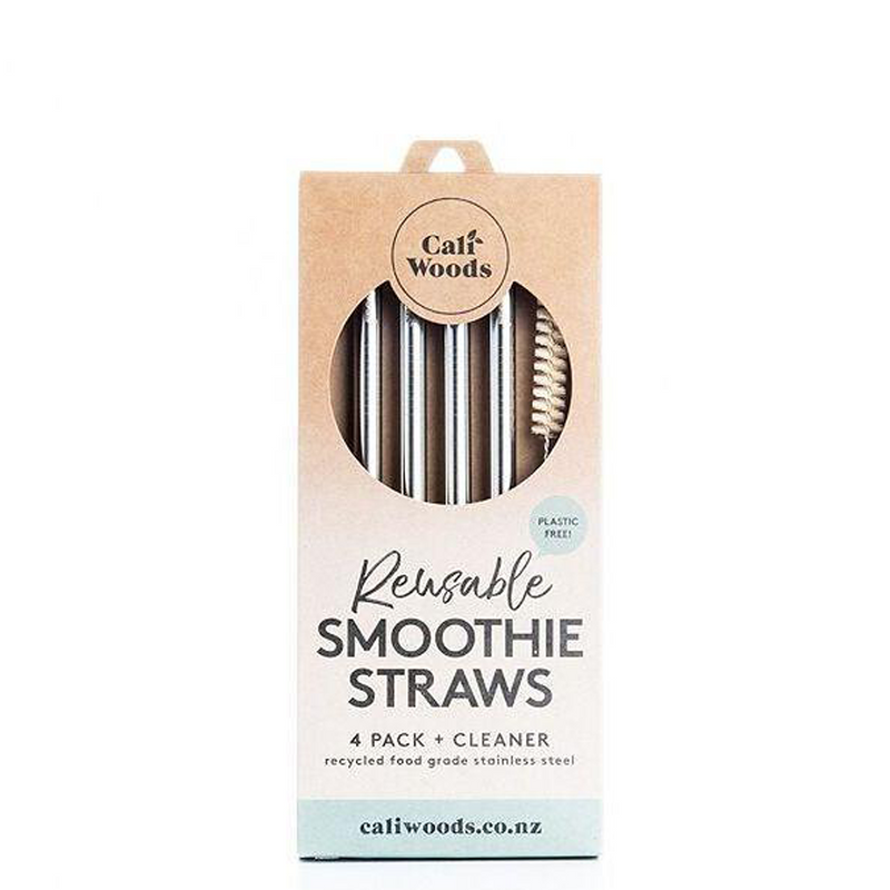 CALIWOODS STRAINLESS STEAL REUSABLE SMOOTHIE STRAWS  4 PACK + CLEANER
