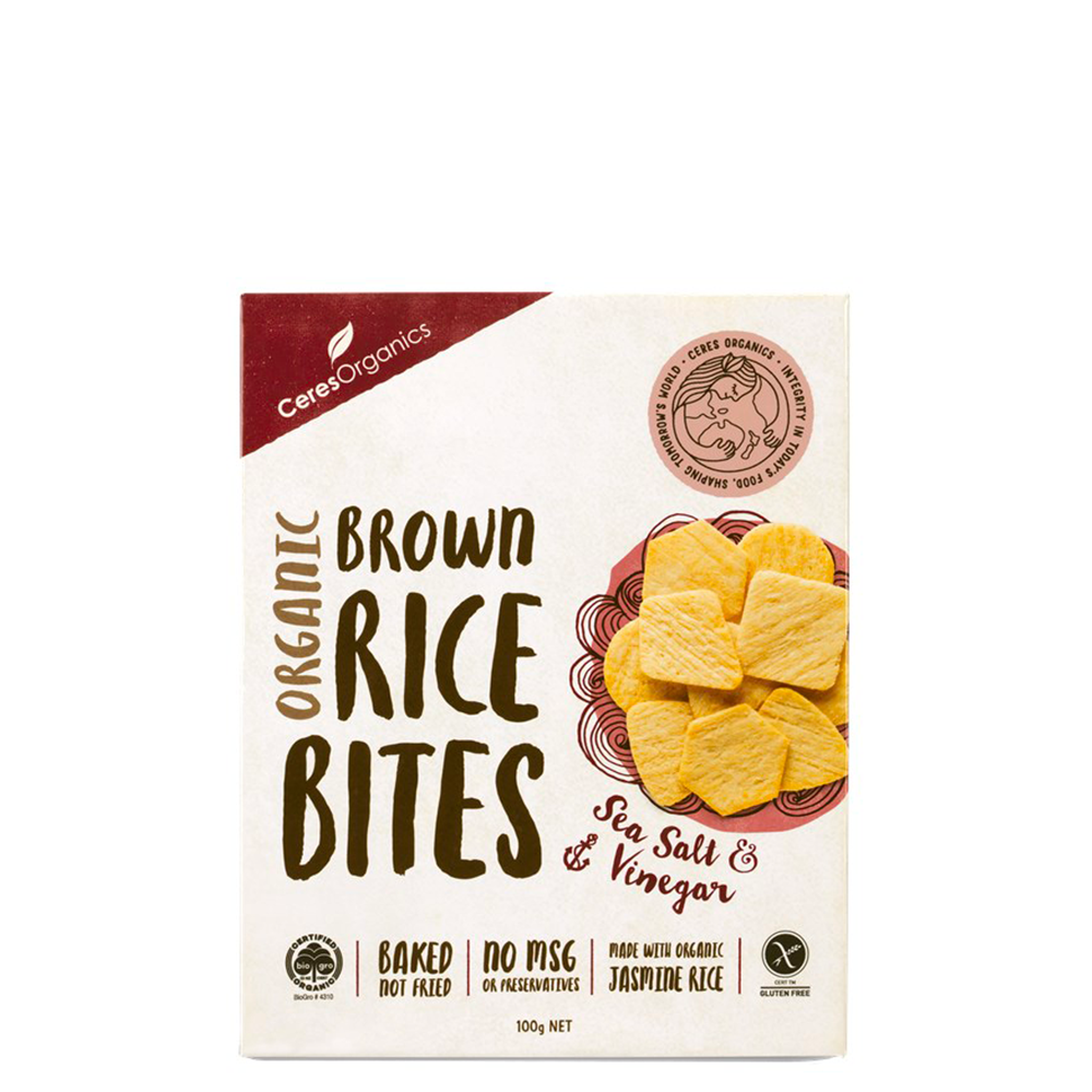 CERES ORGANICS BROWN RICE BITES SEA SALT & VINEGAR 100G - The Herbal Dispensary Raglan