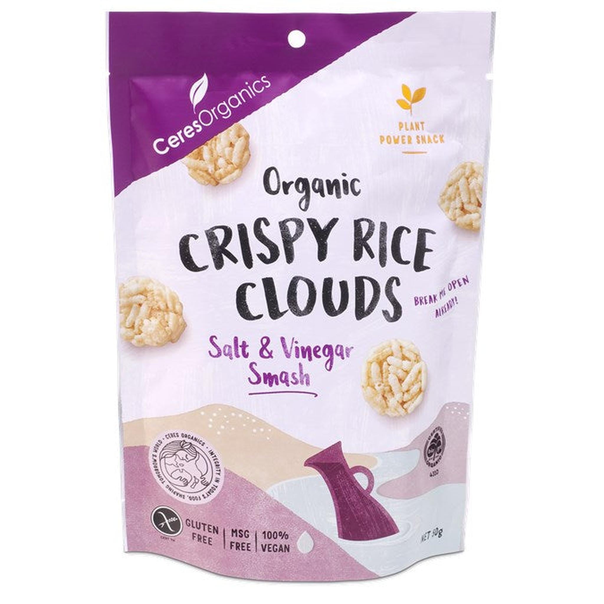 ORGANIC CRISPY RICE CLOUDS, SALT & VINEGAR SMASH - 50G - The Herbal Dispensary Raglan